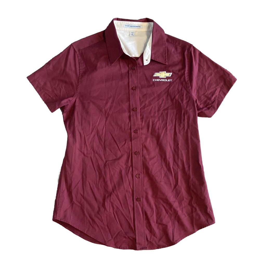 Chevy Dealer Shirt Small Port Authority Collar Button Up Chevrolet Red